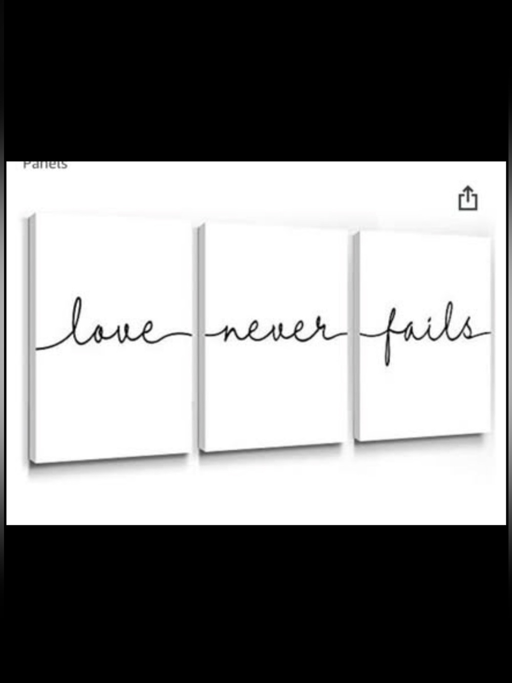 Love Never Fails Script Canvas Wall Art - Black on White